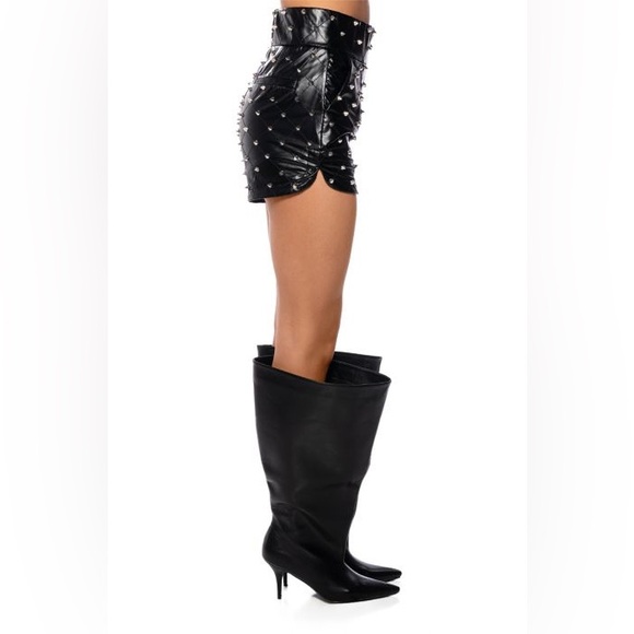 Faux Leather Stud Mock Neck Triangle Blouse & HBIC FAUX LEATHER SPIKE Shorts - Picture 14 of 15